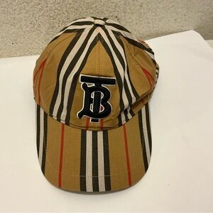 Burberry TB Logo Nova Check Baseball Cap Beige Adjustable Strap Authentic